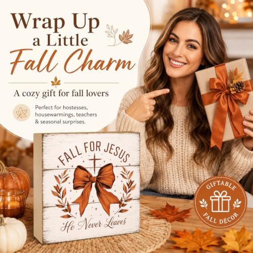 Fall For Jesus He Never Leaves Sign | Large Bow Wreath Wall Art