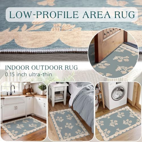 Front Door Mat Indoor Outside Entrance 2x3 Blue Scalloped Entry Rug