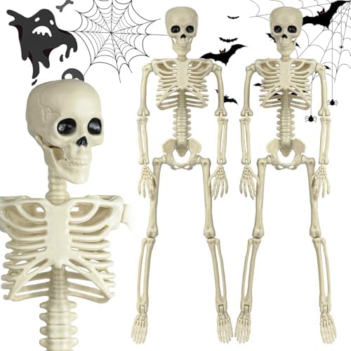 12 Packs Skeleton Halloween Decorations Outdoor with 16" Full Body Posable Joints Skeletons Decor, Halloween Party Decor Indoor, Yard Garden Lawn Graveyard Haunted House Props Spooky Party Decorations