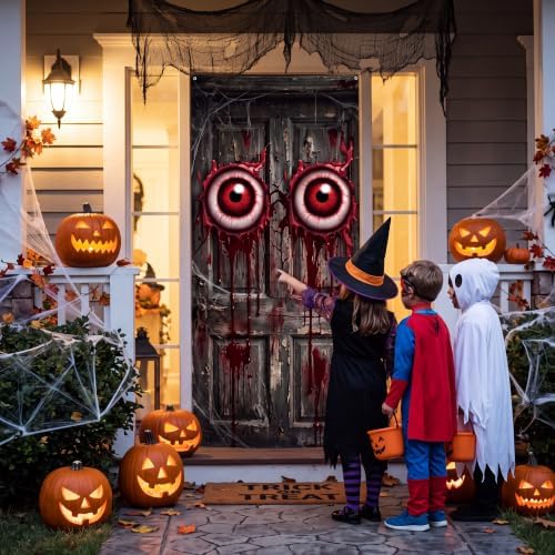 DoubleFill 3 Pcs Halloween Window Door Cover Set Bloody Eye Ball Curtain