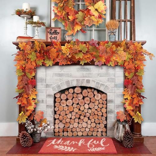 Fall Garland Fall Leaves Garland for Thanksgiving Decorations Home Outdoor Decor (3 Pcs)
