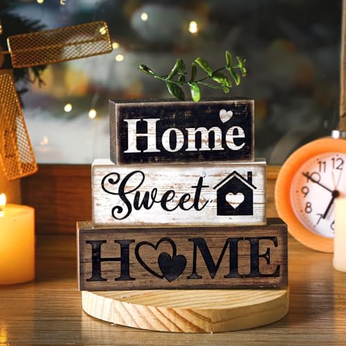 Moucuny 4 Pcs Farmhouse Wooden Tabletop Decor Farmhouse Tiered Tray Decor