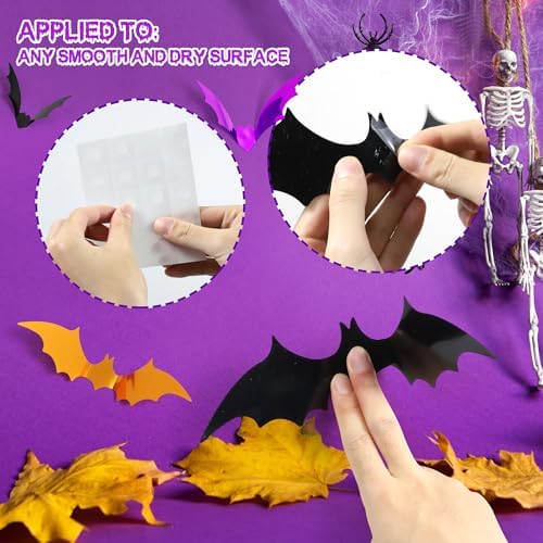 96Pcs Bats Halloween Decoration Sticker, Black Orange Purple Bat Wall Decor
