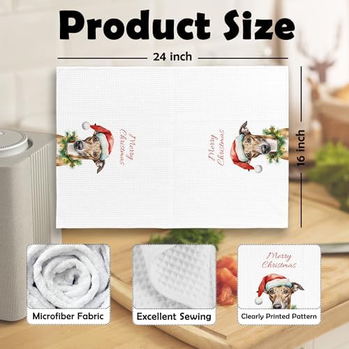 XPH Christmas Greyhound Kitchen Dish Towels, Greyhound Gifts for Women, Dog Mom Lovers Gifts Hand Towels Kitchen Tea Towel Decorations, Christmas Dog Bathroom Decor, 16x24inch