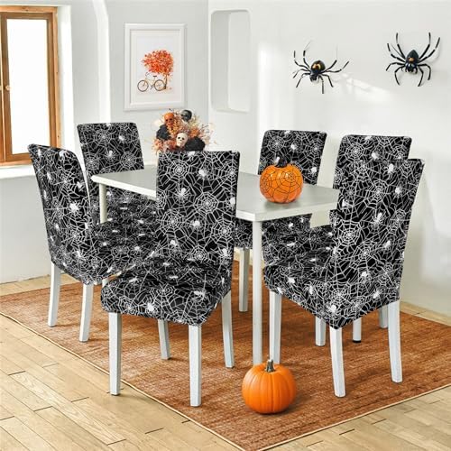 Halloween Chair Covers for Dining Room Set of 6 Halloween Dining Chair Protectors 6 Pcs Stretch Removable Washable Chair Slipcovers 6 Pack for Scary Home and Party Decor