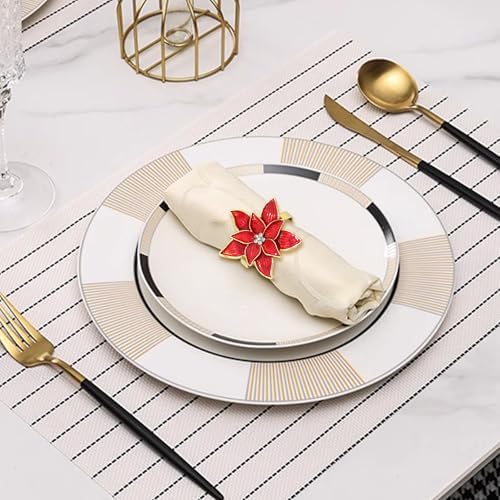 Christmas Napkin Rings Set of 8,Poinsettia Napkin Rings Red Flower Christmas Holders Metal Napkin Buckle for Thanksgiving Wedding Party Birthday Table Decoration Dinning