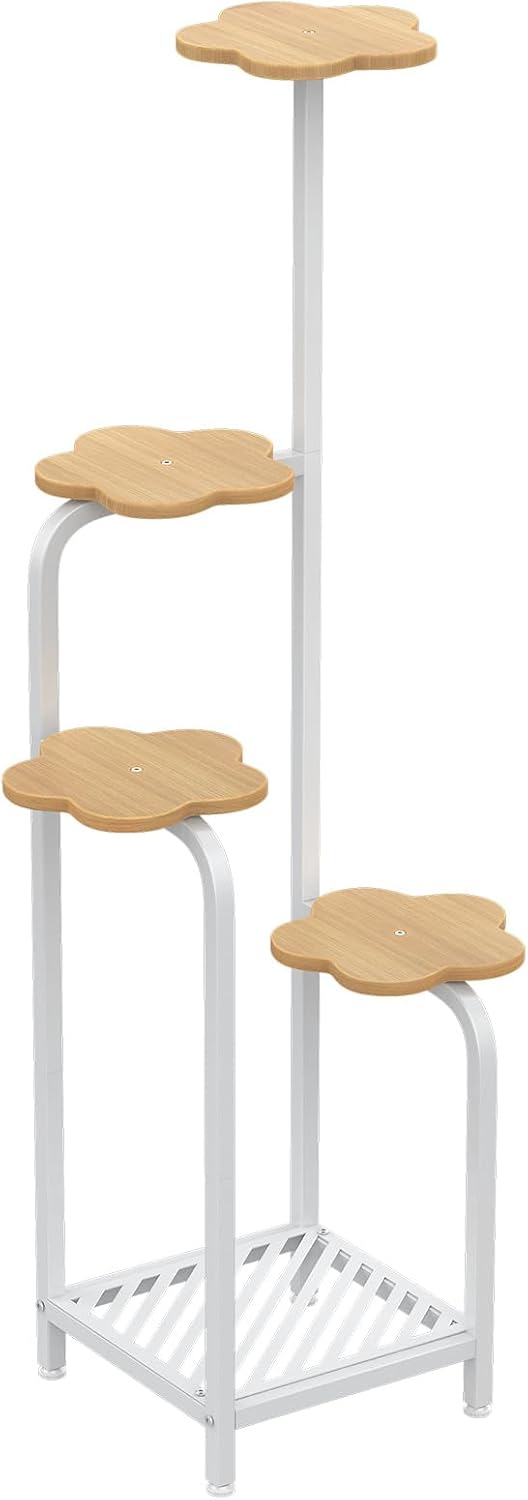 TOSKING Tall 5-Tier Corner Plant Stand Indoor, Anti-Tip, Oak & White,47in | Plywood trays,wide base and heavy-duty