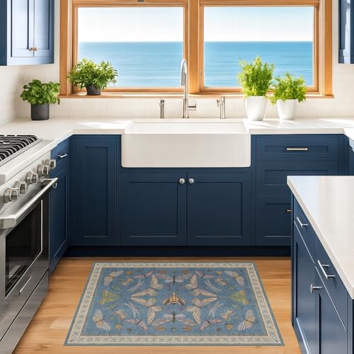 Dusty Blue Bathroom Rug 2x4 - Aqua Blue Rug for Entryway Indoor Entrance, Kitchen Floor, Washable Low Pile Stain & Fade