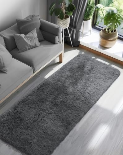 Ophanie Runner Rug for Hallway, 3x8 Washable Non-Slip Fluffy Soft Bedside Rugs, Bedroom Living Room Shaggy Carpet for