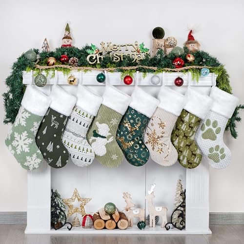 LUBOT Set of 4 Pack Christmas Stockings Applique Sequin Embroidery Craft Mix Plush Classic Rustic Large Family Xmas Stocking Set Fireplace Hanging Holiday Decor