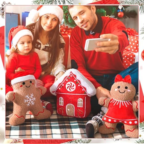 Konohan 3 Pcs Christmas Gingerbread Man House Throw Pillows Xmas Pillows