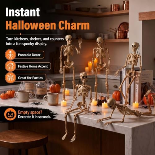5 Pack 16 Inch Halloween Skeleton Decoration Spooky Prop for Indoor Outdoor