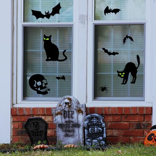 Halloween Decorations Window Clings Decor - Large Witches with Cauldron Bats Spider Black Cat Silhouette Halloween Window Stickers Decals for Home Indoor Outdoor Office Party Supplies