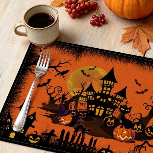 Halloween Placemats Set of 4-12x18 inch for Dinning Table