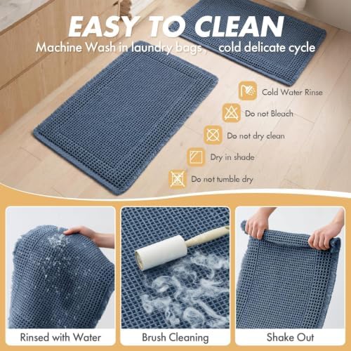 MIULEE Set of 2 Waffle Bathroom Rugs Bordered Bath Mat Blue 18x30 Inch