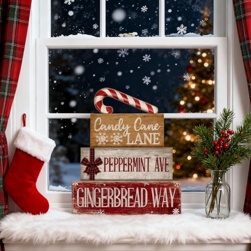 Moucuny 4 Pcs Christmas Table Decor Wooden Candy Cane Decoration Farmhouse