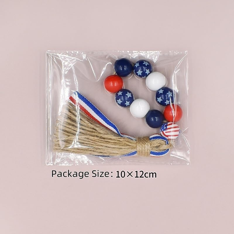 Patriotic Napkin Rings Set of 6,Wood Bead Napkin Holder Ring with Rope Tassel Farmhouse Wooden Beads Garland Wall Hanging Decor for Independence Day(Patriotic Napkin Rings)