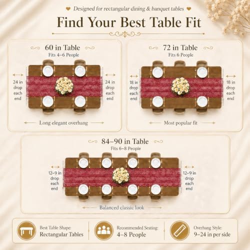 Burgundy Lace Table Runner with Floral Embroidered (1pcs, 28”x118”)