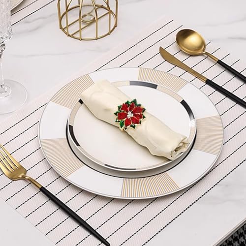 Christmas Poinsettia Napkin Rings Set of 8,Red Flower Poinsettia Napkin Rings Christmas Holders Metal Napkin Buckle for Thanksgiving Wedding Party Birthday Table Decoration Dinning