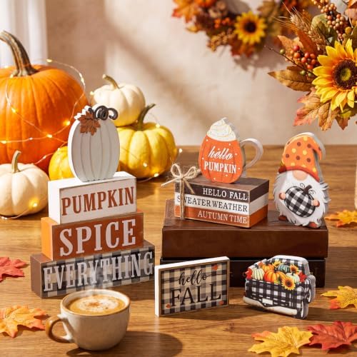 11 Pcs Fall Wooden Table Decorations Pumpkin Tiered Tray Decor