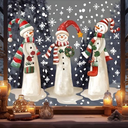 3 Sheets Christmas Extra Large Snowman Window Clings, Winter Stickers Decor