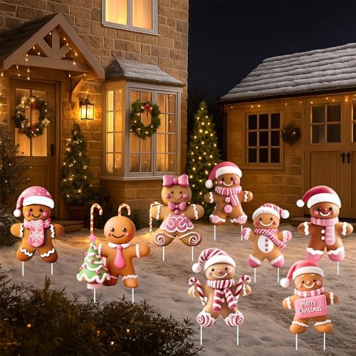 8 Pcs 3D Christmas Gingerbread Yard Signs Outdoor Decor, Elegant