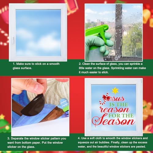 Whaline 9 Sheets Christmas Christian Window Cling Stickers Jesus Nativity Scene Window Decals Xmas Cartoon Reusable Decoration for Holiday Party Home Classroom