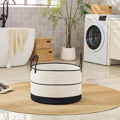 KAKAMAY Large Blanket Basket with Handles, Storage Basket for Living Room