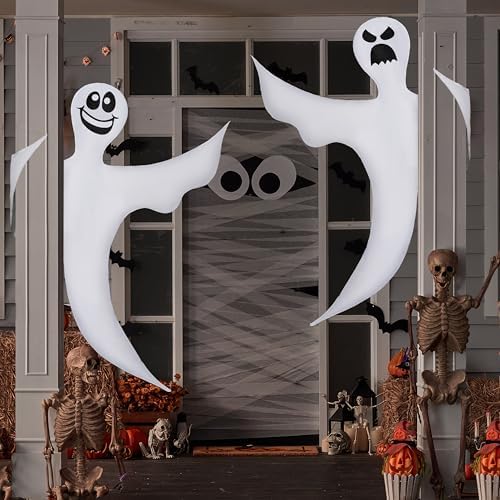 JOYIN 2 Pcs 53" Halloween Decoration Outdoor, Halloween Bendable Hanging Ghost for Lawn, Tree, Pilar Decorations, Tree Wrap Ghost Party Supplies