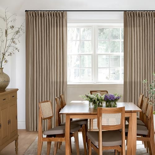 TWODRAPES Latte Pinch Pleated Light Filtering Linen Curtains 84 Inch Length
