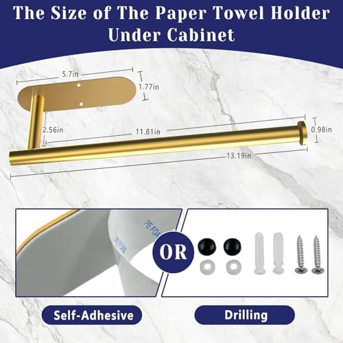Gold Paper Towel Holder, Self Adhesive Paper Towel Holder Under Cabinet