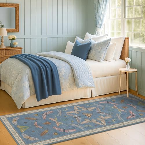 Hazo Haus Boho Non Slip Kitchen Rug Runner - 2x6 Blue Washable Rug for Bathroom, Laundry Room, Hallway, Non Slip with