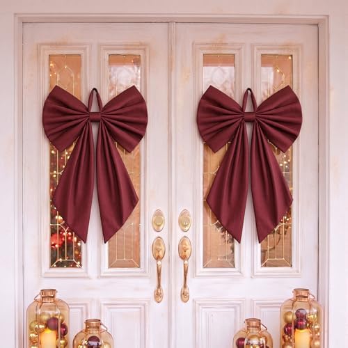 Suncalla 2 Pcs Burgundy Christmas Wreath Bows 18'' x 12''