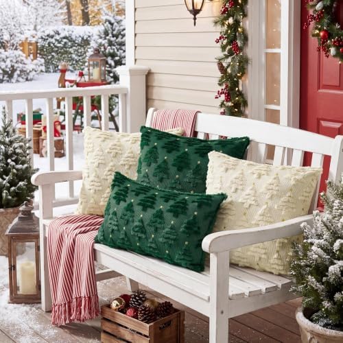 Softalker Christmas Pillow Covers 18x18 Set of 2, Green Xmas Tree Decor