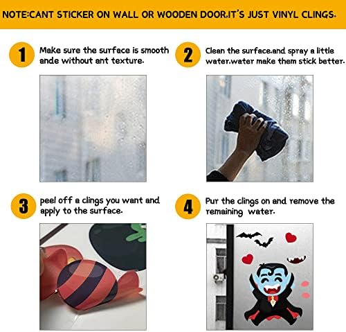 6 Sheet Window Clings - Cute Halloween Stickers and Decals for Kids - Indoor Window Decorations