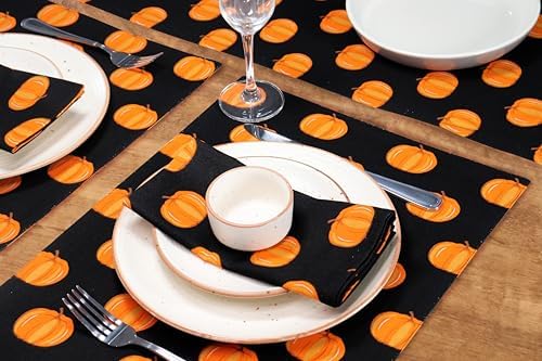 PurpleEssences Pumpkin Cloth Napkins, 18x18 in - Halloween Pumpkin