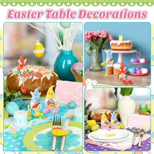 3 Pcs Easter Bunny Gnomes with Dangling Leg Figurines Decorations