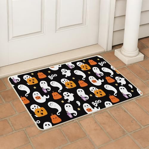 Halloween Door Mat Set of 2, Trick or Treat Doormat with Rubber