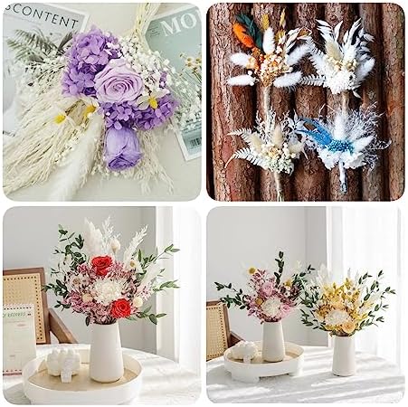 Dried Flower Bouquet, 17'' Dry White Caspia Flowers Bundle for Vase Decor