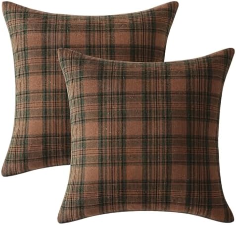 MIULEE Fall Plaid Pillow Covers Scottish Tartan 24x24 Terracotta Brown