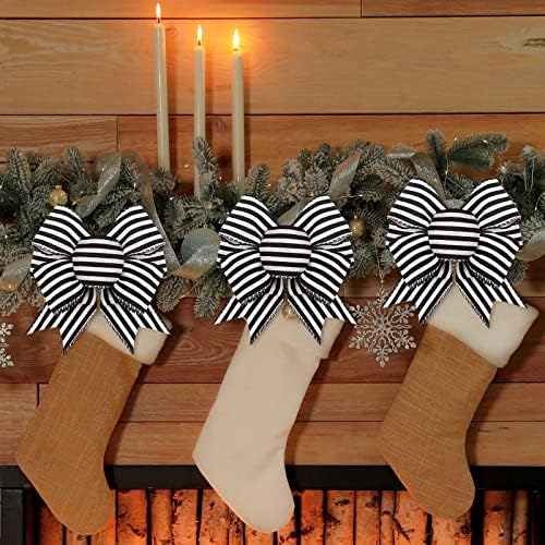 Geosar 4 Pcs Black White Striped Bows, 6 Inch Halloween Bows for Wreaths