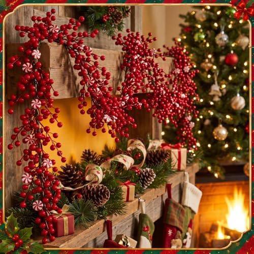 Thiccywoov 6 ft Christmas Candy Cane Garland for Mantel,Red and White