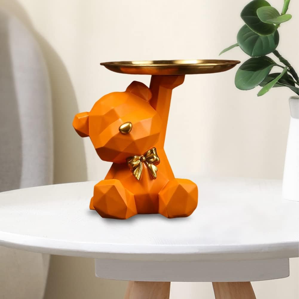 Geometric Bear Storage Tray Resin Lovely Nordic Bear Sculptures Keys Holder Lipsticks / Orange