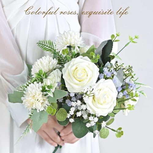 BLEUM CADE 16Pcs Artificial Flowers Fake Foam Roses with Stems for Wedding