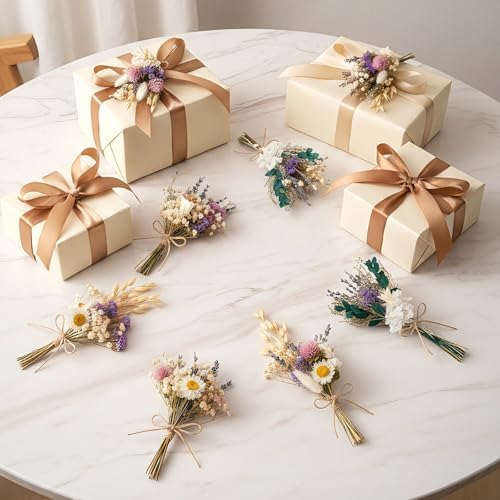 12/24PCS Handmade Dried Flower Bouquet with Stems Natural Dried Wildflowers 7.5 Inch Mini Dry Flowers for Vase Farmhouse Decor, Wedding Styling, Photography Props, Gift DIY(24pcs, Lavender)