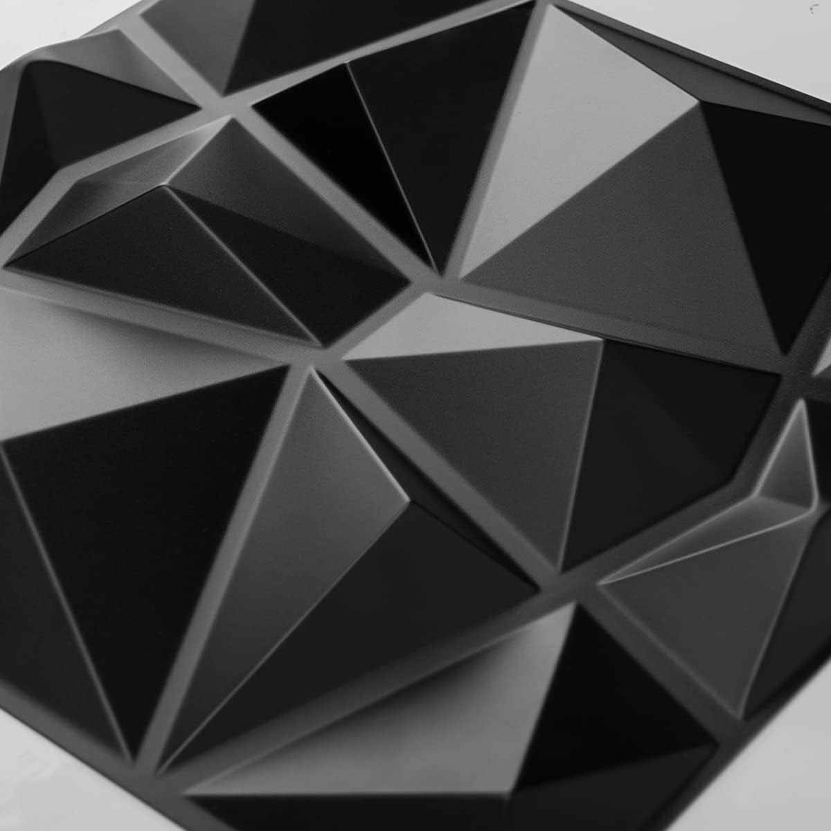 Art3d Decorative 3D Wall Panels in Diamond Design, 12"x12" Matt Black for Home and Office Decor (33 Pack)