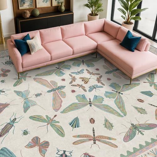 Green Butterfly Rugs for Girls Bedroom - 8x10 Floral Area Rug for Living Room, Dining Room Under Kitchen Table
