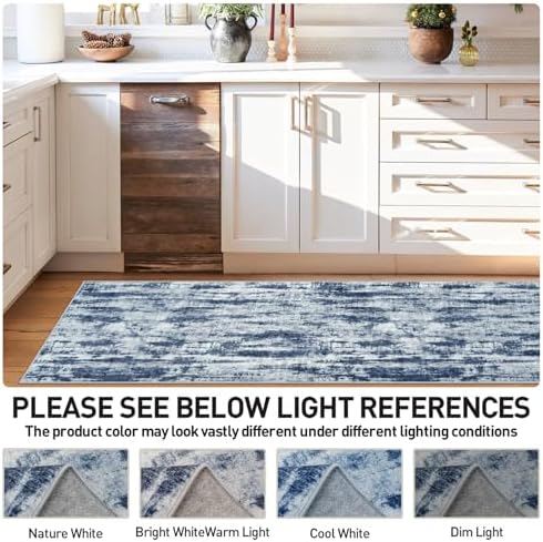2'6''x8' Runner Rugs Washable Rug: Modern Abstract Hallway Blue Grey Carpet