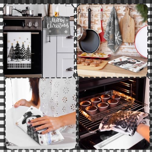 Bencailor 6 Pcs Christmas Kitchen Towel, Grey, Black, Winter Plaid