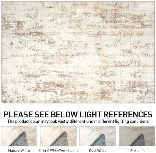 9x12 Area Rugs for Living Room: Washable Abstract Beige Grey Badroom Carpet
